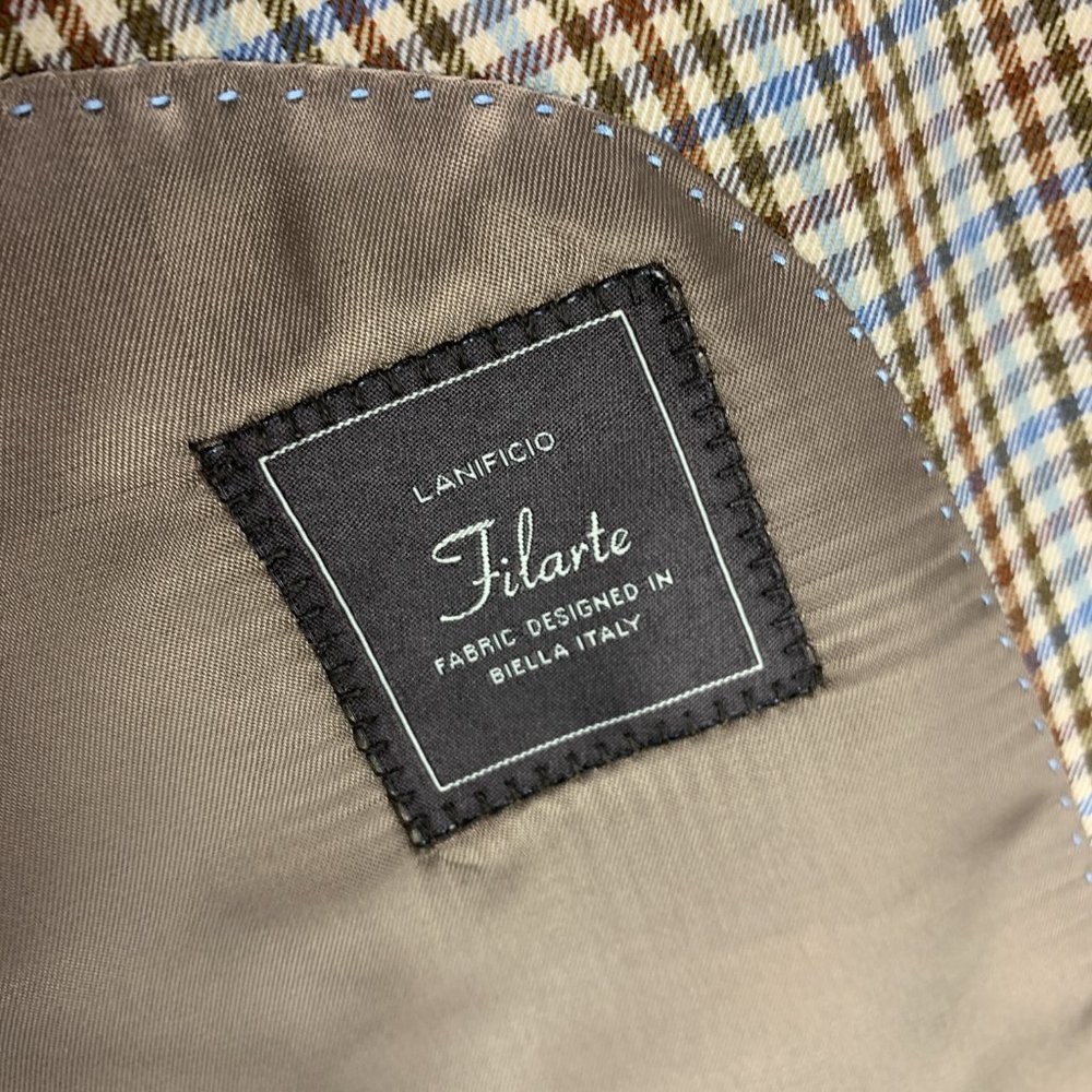**SOLD**Roberto Rosso Sport Coat Mens 44R Brown Blue Check Wool Blend - Picture 15 of 16